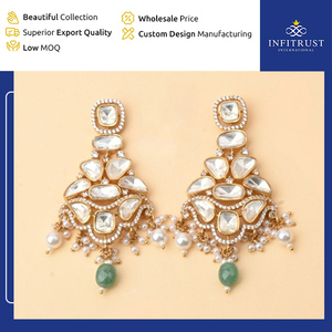 ต่างหูห้อยลูกปัดไข่มุกประดับหินสีขาวสำหรับผู้หญิงดีไซน์ตามสั่ง - Product Image 2