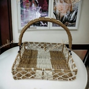 Hot Sale Handmade Multi-Functional Square Wicker <b>Basket</b> Long Handle for Flowers Fruits Bread Gifts Storage for Sundries - Product Image 1