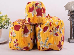 3-Piece Vintage Cotton Makeup Case & Travel <b>Bags</b> <b>with</b> <b>Zipper</b> Closure-Durable Water Resistant Eco-Friendly Large Capacity - Product Image 4