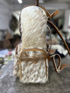 Unique Classic Cowhide Fur Premium Quality Fashion Brown White Front Zipper Backpack <b>Men</b> Leather Hipster Laptop Gym Travel Gift - Product Image 2