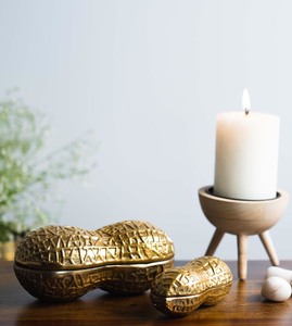 AK Latón Decorativo Metal Dorado Cacahuete Caja Escultura Mesa Juego de 2 Piezas Decorativas para Decoración de Mesa - Product Image 1