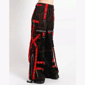 Pantalon convertible à bretelles noires et rouges, style punk rock gothique, 100% coton, pantalon gothique unisexe 2026 - Product Image 4