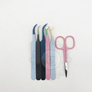 Pince à épiler d'extension de cils en acier inoxydable avec étiquette personnalisée pince à cils à revêtement en poudre multiple à motif de diamant bleu - Product Image 1