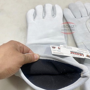 Guantes de Soldadura ISONZ Personalizados de 750 mm, Cuero de Piel de Alce y Vaca, Anti-Corte, Antideslizantes, Resistentes al Calor, Forro de Algodón Vaquero para Soldadura TIG/MIG - Product Image 4