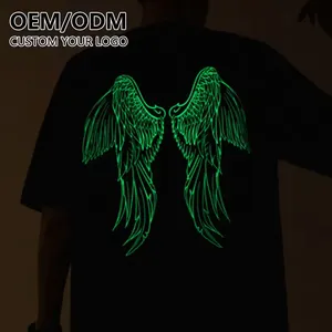 Camiseta luminosa de tamanho grande para homens, camiseta com estampa de tela de seda personalizada com logotipo brilhante à noite, ideal para venda