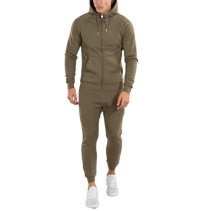 Survêtement à fermeture éclair pour hommes Veste à capuche respirante avec joggers assortis Ensemble d'entraînement de gymnastique Évacuation de l'humidité Vêtements de sport à séchage rapide - Product Image 1