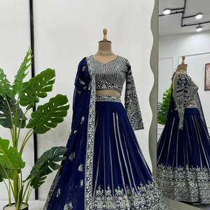 Top de trabajo con bordado de secuencia pesada de Georgette de imitación y Lehenga con borde de encaje Heavy Net Dupatta - Product Image 1