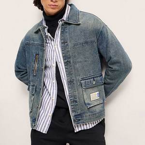 Veste en jean pour hommes à boutons couverts de qualité supérieure de taille supérieure Veste en jean déchirée de haute qualité de style bouton avant Sialkot - Product Image 1