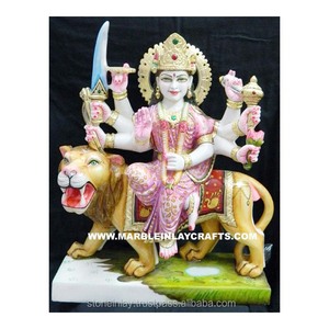 Statue de Durga Maa en marbre blanc peint en exclusivité Murti indien, Statue de culte de la Culture indienne, fait à la main de haute qualité - Product Image 1