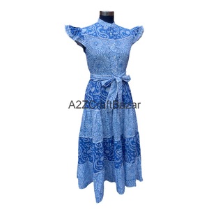 Robe longue maxi pour femme en coton pur doux à 100 %, manches longues, imprimée à la main, style évasé, pour soirée, fête ou tenue décontractée - Product Image 4