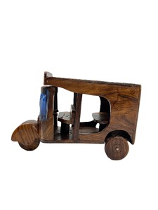Handcrafted 8" Pure <b>Wood</b> Rickshaw <b>Model</b> Customizable Traditional Tuk Tuk Showpiece for Home & Office Decor - Product Image 3