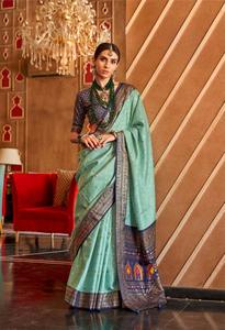 Sari en soie Mercerizer Sigma Classic Patola avec pallu Sambalpuri et finition Aqua, parfait pour la saison des mariages - Product Image 6