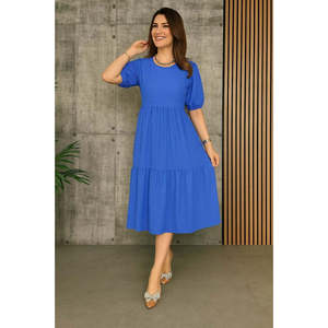 Robe ballon à manches courtes et col ouvert superposée pour femme, modèle Jane, couleur cramoisie, 35777-Saks Blue - Product Image 1