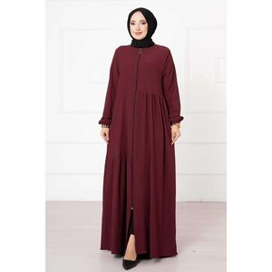 Women's Claret Red Pocket Detailed Gathered <b>Abaya</b> Comfortable Sleepwear - Product Image 1