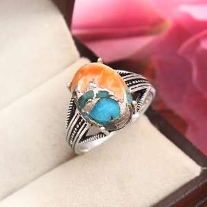 Oval Copper Turquoise Ring Handmade Sterling Silver <b>Boho</b> Jewelry For Women Statement Ring Wholesale Supplier - Product Image 4