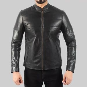 Blouson de motard en cuir noir Gary pour homme - Product Image 1