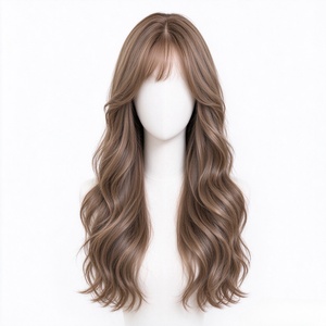 Perruque synthétique longue ondulée marron avec frange, résistante à la chaleur, pour cosplay, fête et Halloween - Product Image 1
