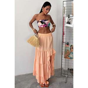 Audrey 4037 Falda de gasa con detalle de abertura, cintura elástica, tela suave - Product Image 5