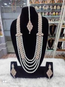 <b>Indian</b> Traditional and Fashionable Gold Plated and Long Mala With Earring and Maagtika Combo Necklace <b>Set</b> for Women - Product Image 2