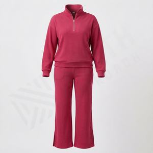Premium Quality Winter Hoodies Joggers Quarter Zip <b>Set</b> Women Zipper Turn Down Collar <b>Trousers</b> Custom Logo 100% Cotton Sportwear - Product Image 1