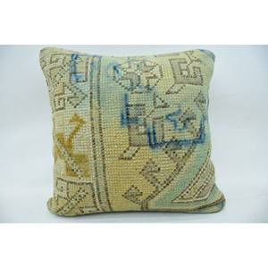 Beige 18x18 Inch Kantha <b>Patchwork</b> Wool Pillow Luxury Vintage Square Design for Living Room <b>Bedding</b> Woven Technique - Product Image 1