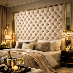 Cabecera de Cama Tapizada de Lujo, Madera de Mango Sólida, Inflable, Moderna, para Apartamento, Hotel, Dormitorio, Muebles, Tamaño y Color Personalizables, Elegante - Product Image 4