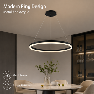 Lámpara de araña moderna de metal con anillo, 57W, tricolor, regulable, con control remoto y altura ajustable para comedor y sala de estar - Product Image 2