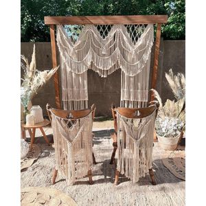 Cortina de Macramé Grande Hecha a Mano, Hermoso Fondo de Pared Bohemio para Boda, Incluye Fundas para Sillas - Product Image 3