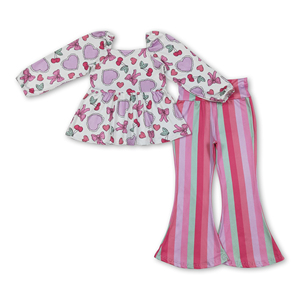 Tenues de Saint-Valentin pour filles, pantalons rayés avec nœud cœur, vêtements pour filles, ensembles de vêtements d'été pour filles, vêtements pour filles OEM/ODM/RTS - Product Image 4