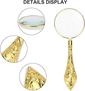 Small Magnifying Glass Handheld <b>Magnifiers</b> Gold Handle <b>Magnifiers</b> for Close Work <b>Reading</b> Hobbies Science Inspection and Crafts - Product Image 3