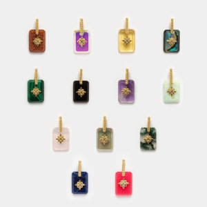 Abalorio rectangular de malaquita North Star CZ acento chapado en oro plata esterlina fianza hecho a mano joyería de piedras preciosas pulidas para mujeres - Product Image 2