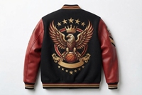 Blouson en cuir personnalisé pour équipe, noir et rouge, broderie et impression, col montant, logo avant, coupe-vent, imperméable, vente directe usine OEM