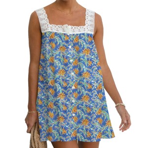 Vestido Boho para Mujer, Estampado en Bloques, Algodón, Diseño Gitano Hecho a Mano, Túnica de Algodón Transpirable con Estampado en Bloques, Top de Encaje, India y Pakistán - Product Image 1