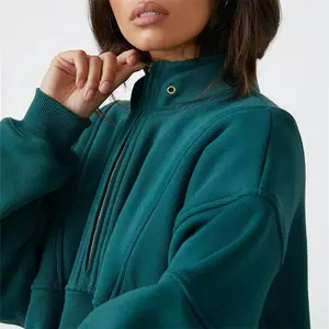 Vente en gros Sweat-shirt à capuche à manches longues en polaire doublée lourde automne hiver avec logo imprimé personnalisé pour femmes en coton biologique - Product Image 4