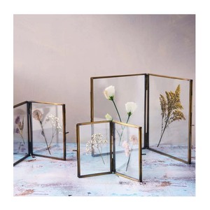 Most Beautiful Finished Clear Glass Brass Border Customized Size Mini Double Sided <b>Photo</b> <b>Frame</b> for Wedding Tabletop Decorations - Product Image 6