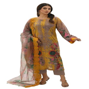 AGHAZ Brand 3-Piece Ladies Lawn Suit From Pakistan & India Wedding Heavy Embroidery <b>Net</b> Dupatta with Dress Hot Selling Wholesale - Product Image 3