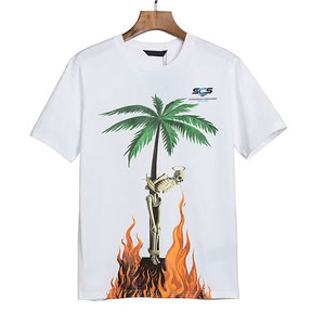 เสื้อยืดพิมพ์ลายกราฟิกตามสั่งสำหรับผู้ชาย ลายต้นปาล์มโครงกระดูกเปลวไฟ ผ้าฝ้ายลำลอง สตรีทแวร์ แขนสั้น - Product Image 3