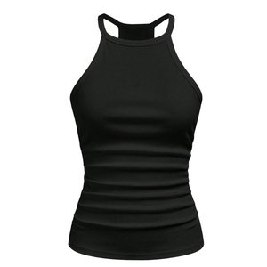 Débardeur côtelé dos nageur pour femme, sans manches, coupe ajustée, en maille extensible, décontracté, doux, respirant, uni, avec logo, pour l'été et le quotidien - Product Image 3