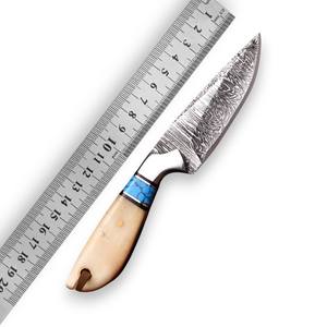 Cuchillo de Hoja Fija de Acero de Damasco con Mango de Turquesa y Hueso, Funda de Cuero Pancake, Cuchillo de Caza y Camping de Espiga Completa - Product Image 2