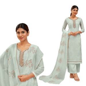 Bellamente elaborado semicosido indio pakistaní poliéster festivo étnico Kurta fiesta-ropa digna para todas las ocasiones - Product Image 1