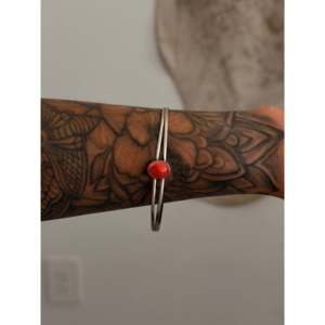 Navajo Handmade <b>Red</b> Spiny Oyster & Sterling Silver Fashion Cuff <b>Bracelet</b> - Product Image 2