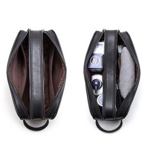 Leather Toiletry <b>Bag</b> With Zipper Closure Soft Handle Medium Capacity Classic Style Travel Dopp <b>Kit</b> Black - Product Image 2