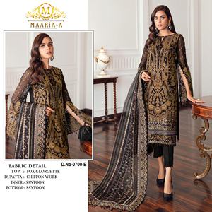 Estilo pakistaní Fancy Georgette Secuencia Bordado Trabajo Top Pantalón Dupatta Party Wear Vestido Traje Ropa india y pakistaní - Product Image 6