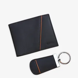 Custom Logo Genuine Leather Card Holder Wallet And Keychain And Belts Men Leather Gift Set For Men
