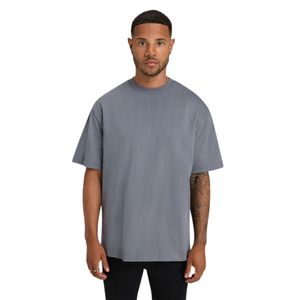 Maglietta da uomo Grey oversize 100% cotone 190 GSM Streetwear t-shirt in fiocco con stampa con Logo sul retro a tracolla rilassata
