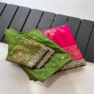 Sari VASTRA COTTAGE de Georgette Sintética con Bordado de Lentejuelas, Borde de Encaje y Blusa de Seda Mono Banglori para Fiestas y Bodas - Product Image 1