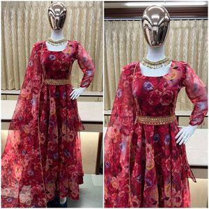 Women's Bollywood <b>Dress</b> New Party Wear Organza Silk Gown with Digital Print Work Dupatta Set Natural Waistline Wholesale Price - Product Image 3