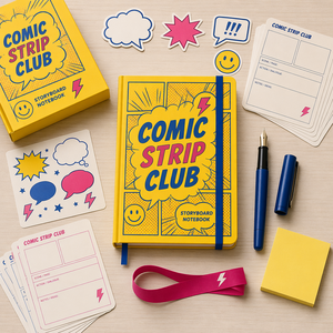 Carnet de scénario de bande dessinée personnalisé LABON – Couverture rigide <span class=keywords><strong>jaune</strong></span>, pages bleues et roses pour croquis de scènes, dialogues et plans de tournage - Product Image 3