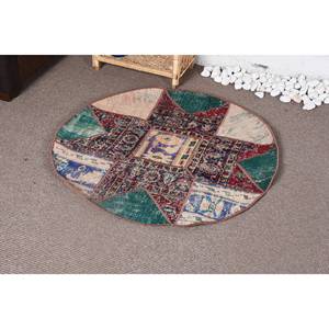 Alfombra de lana roja y verde vintage, 330x330 cm, estilo bohemio, área grande de retazos con respaldo de látex para pasillo o dormitorio - Product Image 3