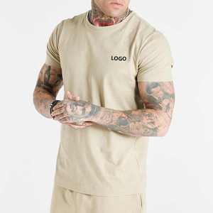 เสื้อยืดออกกำลังกายสำหรับผู้ชายเสื้อแขนสั้นผ้าคอตตอนผสมสแปนเด็กซ์โลโก้ตามสั่ง - Product Image 3